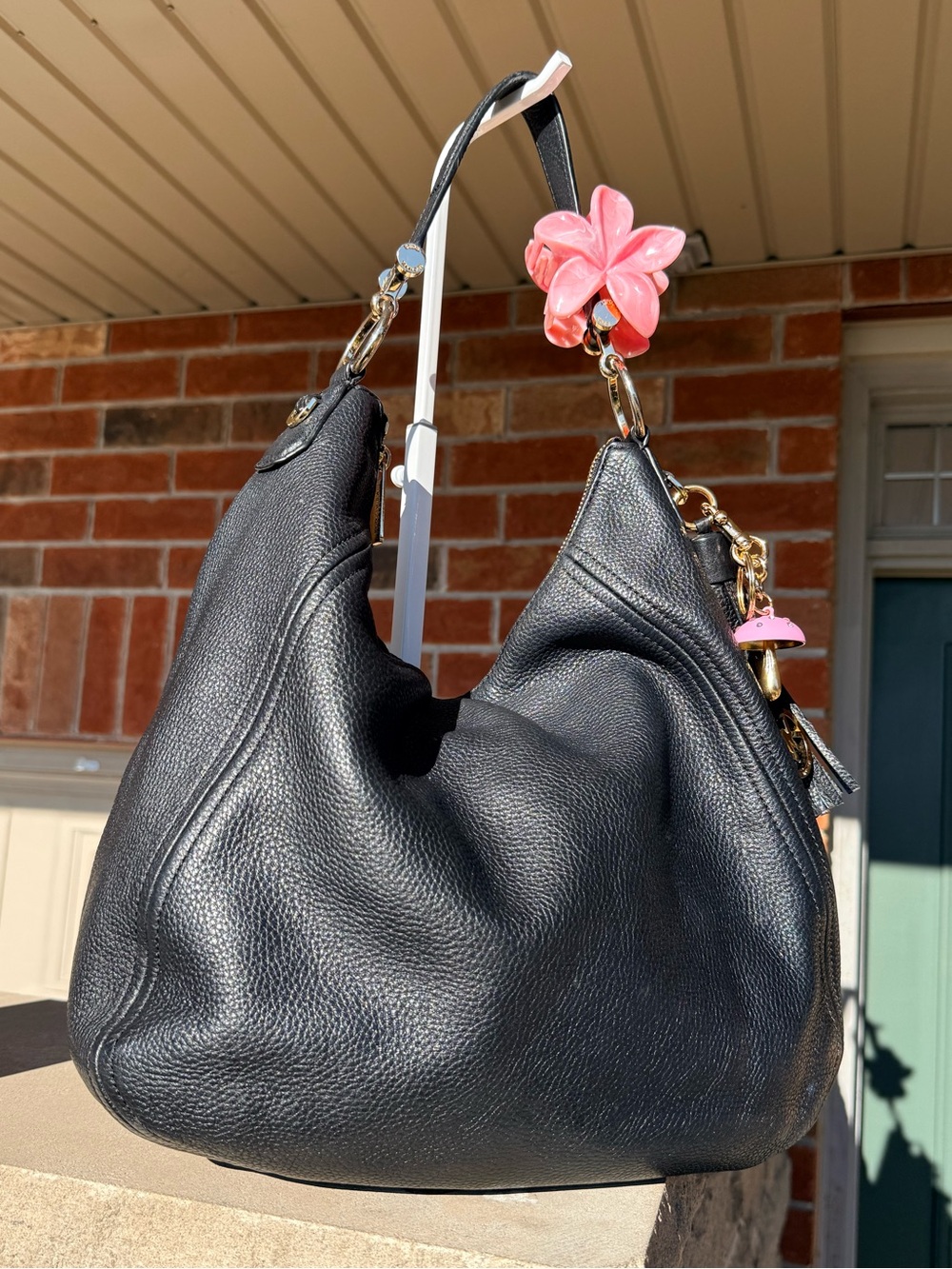 Michael Kors Large Black Slouchy Pebbled Leather Hobo Shoulder Bag Fringe